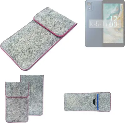 Produktbild von K-S-Trade Handy Schutz Hülle kompatibel mit Nokia CO2 Schutzhülle Handyhülle Filztasche Pouch Tasche Case Sleeve Filzhülle hellgrau pinker Rand