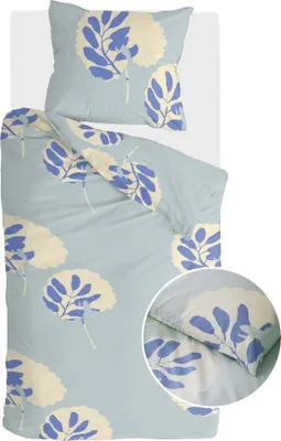 Produktbild von Walra Bettwäsche Remade Romantic Leaves Blau - 155x220 cm