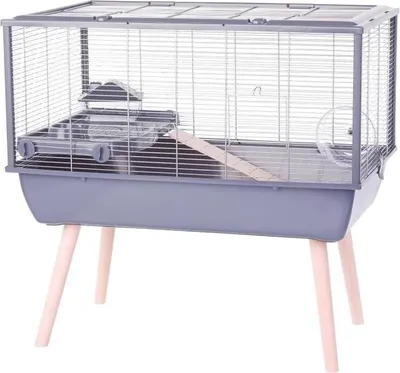 Zdjęcie produktu dla Klatka dla Chomika ZOLUX Néolife, 78 x 48 x 75 cm, Szara, Podwyższona z Nóżkami z Drewna, Z Recyklingowanego Plastiku