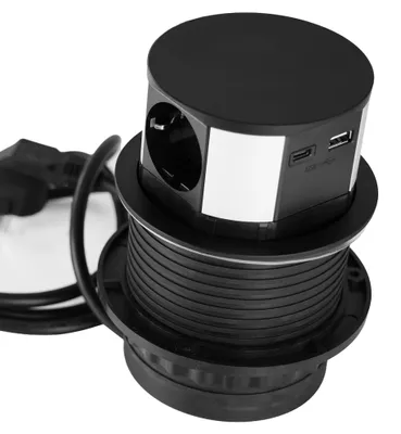 Produktbild von HAND Einbausteckdose 3-fach Schuko USB-A USB-C Schwarz