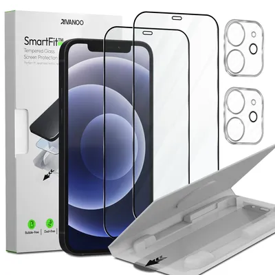 Produktbild von 2-Pack iPhone 12 Displayschutzfolie & 2-Pack Kameraschutz - Gehärtetes Glas | [Automatische Installation] - Blasenfrei