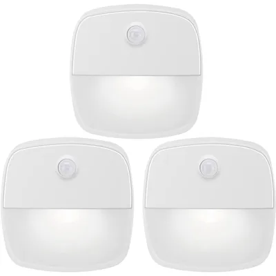 Produktbild von 3 Stück LED Nachtlicht Batteriebetrieben Weiß mit Bewegungsmelder für Treppe, Schlafzimmer, Flur