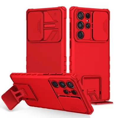 Image de Étui pour Samsung Galaxy S23 Étui de protection militaire double couche avec support et protection coulissante de l'appareil photo rouge