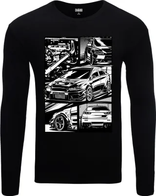 Produktbild von Herren Warm, Langarm-T-Shirt mit Druck Mitsubishi Lancer Comic Schwarz Gr.S