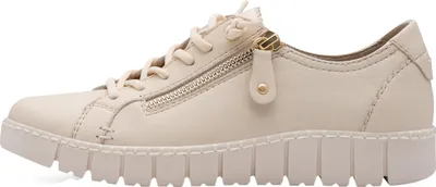 Produktbild von Jana Damen Leder Sneakers Beige Halbschuh mit Schnürung und flachem Absatz