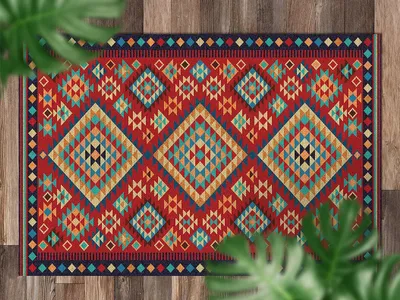 Produktbild von Buntes Retro-Mosaik Nordischer Vinylteppich 60x90