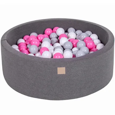 Produktbild von MeowBaby Bällebad Rund 90x30 cm in Dunkelgrau mit 200 Bällen, Farbe:Grau/Weiß/Hell Pink
