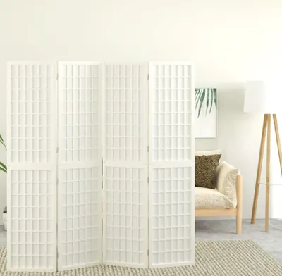 Produktbild von The Living Store 4-tlg. Paravent Japanischer Stil Faltbar 160x170 cm Weiß