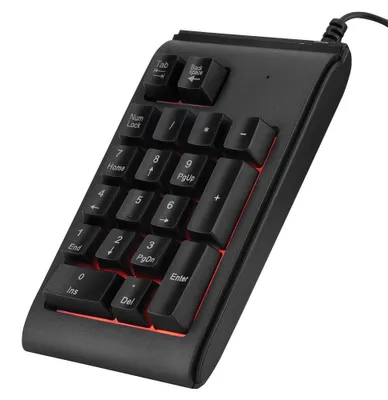 Zdjęcie produktu dla Klawiatura numeryczna USB, 19 klawiszy, przenośna, z podświetleniem w 3 kolorach