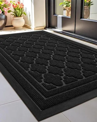 Produktbild von Ibenzoa® Wetterfeste, rutschfeste Türmatte 43,5 x 75 cm – saugfähige Schmutzfangmatte für Innen & Außen, leicht zu reinigen, Schwarz