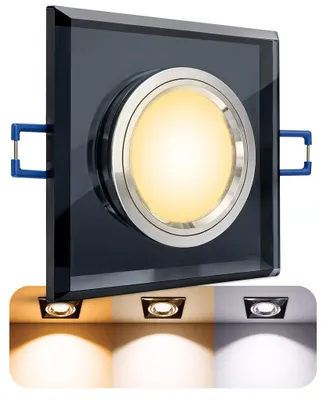 Produktbild von SSC-LUXon Design LED ALINA Spot dimmbar Echtglas (Einbautiefe 15 mm) - 3 Lichtfarben einstellbar warm/neutral/kalt - Einbaulampe eckig schwarz 230V 6W