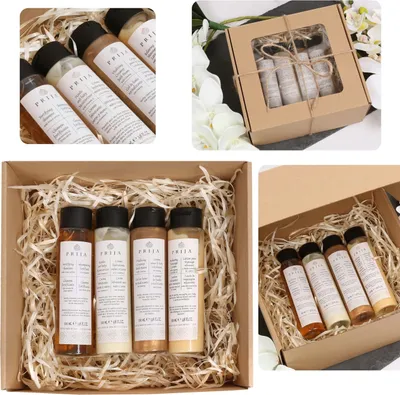 Produktbild von PRIJA Kosmetikset: Haarshampoo, Massagebalsam, Feuchtigkeitscreme, Schaumbad 4x100ml