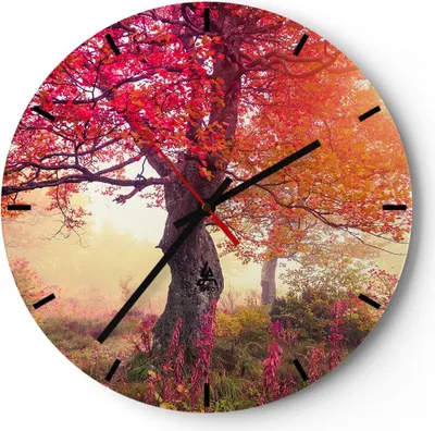 Produktbild von Wanduhr - Rund - Glasuhr - Baum Natur Wiese - 30x30cm - Schleichendes Uhrwerk - Lautlos - zum Aufhängen bereit - Dekoration Modern - Wanddekoration aus Glas - C3AR30x30-3658