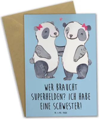 Produktbild von Mr. & Mrs. Panda abiturkarte Liebe Schwester - Blau Pastell - Geschenk, Handarbeit, Klappkarte, Grußkarte, weihnachtskarten, Familie, Bewunderung, Familiengeschenk