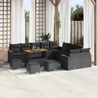Immagine prodotto di vidaXL Set di divani da giardino con cuscini 14 pezzi nero Poly Rattan