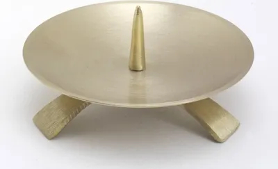 Produktbild von Kerzenleuchter Dreifuß Gold gebürstet großem Dorn Ø 11,5 cm, ideal für Taufkerzen, Kommunionkerzen, Konfirmationskerzen, Hochzeitskerzen, Trauerkerzen
