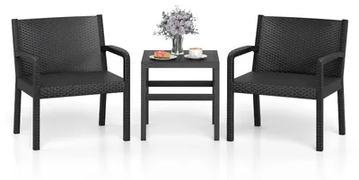 Produktbild von 3-teiliges wetterfestes Rattan-Gartenmöbelset mit Tisch, Schwarz