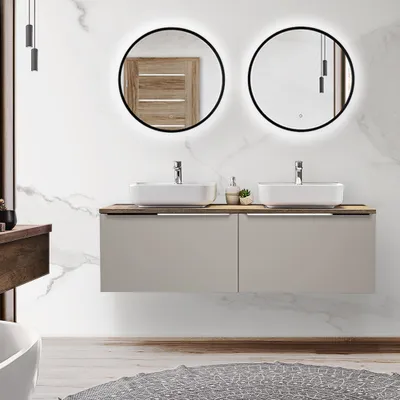Produktbild von Badmöbel Waschtisch Set PUEBLA-56-TAUPE in taupe mit Vintage Oak Eiche, B/H/T 160,4/200/46 cm