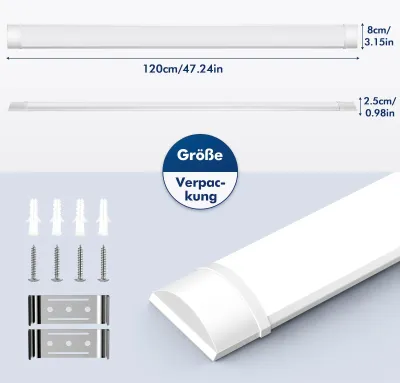 Zdjęcie produktu dla Świetlówka LED - lampa sufitowa - 120 cm - 3000 K (biały ciepły) - zestaw 1 sztuka - 100–240 V - z włącznikiem/wyłącznikiem