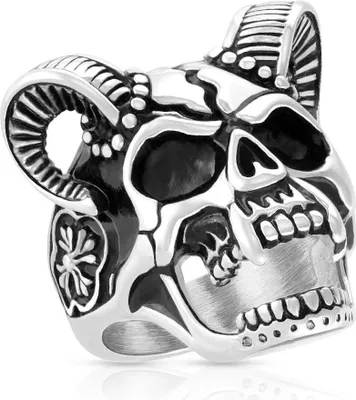 Produktbild von Herrenring Edelstahl Totenkopf Skull Hörner Keltisches Kreuz Dämon Teufel Autiga® silber 59 - Ø 18,95 mm