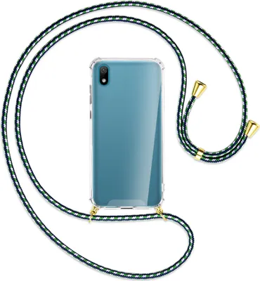 Produktbild von Handykette Backcover-Schutzhülle mit Band (Metall goldfarben) für Huawei Y5 2019 - grün/blau/weiß