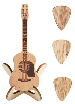 Produktbild von Gitarrenplektrumhalter aus Holz, Gitarrenplektrumbox mit Ständer, elegante Aufbewahrungsbox für Akustikgitarren.