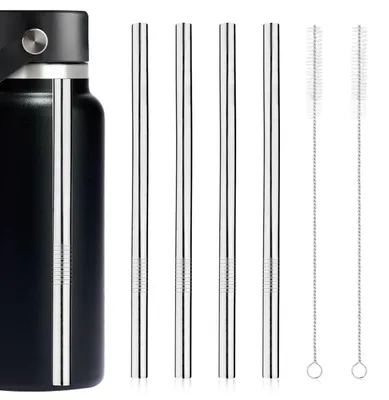 Produktbild von Set mit 4 Edelstahl-Trinkhalmen und 2 Reinigungsbürsten für Wasserflaschen