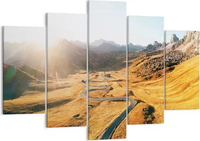 Produktbild von Bild auf Leinwand - Leinwandbild - 5 Teile - Sonne Berge Weg - 150x100cm - Wand Bild - Wanddeko - Wandbilder - Leinwanddruck - Bilder - Wanddekoration - Leinwand bilder - Wandbild - EA150x100-4836