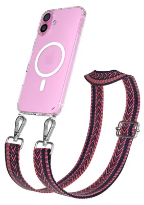Produktbild von EAZY CASE - Handykette mit MagSafe Hülle für Apple iPhone 16 Plus, Handyband ZigZag Style,Karabiner Silber, Umhängeband in Pink