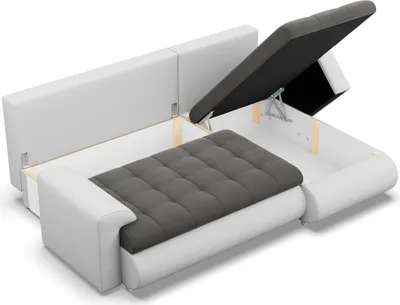 Produktbild von Rechts Ecksofa mit Schlaffunktion FORESTA, Sofa mit bettkasten 230x159cm, Dunkelgrau + Weiß