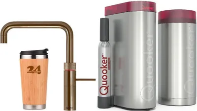 Immagine prodotto di QUOOKER FUSION SQUARE bocca fissa patina ottone COMBI+B CUBE 2 (22+FSPTNCUBE) Rubinetto per acqua bollente a 100° con sistema di acqua potabile Inclusa tazza termica