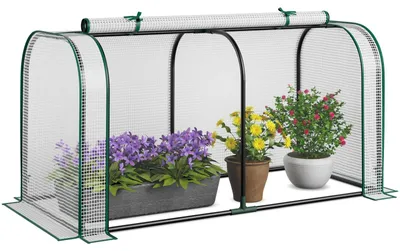 Image de Mini-serre 2 en 1 - Couverture pour potager surélevé - Film PE imperméable - Armature métallique - Porte à fermeture éclair enroulable - Blanc