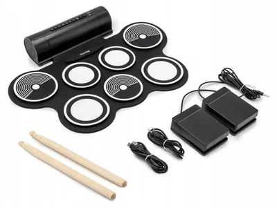 Productafbeelding van Elektronisch Drumstel voor Kinderen & Beginners, 7 Pads, 2 Pedalen, Draagbaar
