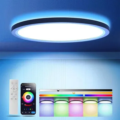 Immagine prodotto di Lampada da soffitto a LED con retroilluminazione RGB, dimmerabile, impermeabile, per camera da letto e cucina, 30 cm, bianca