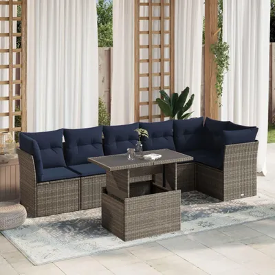 Obrázek produktu pro Maison Exclusive – 7dílná zahradní souprava s polštáři, šedá, polyrattan