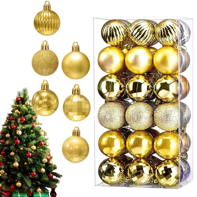 Weihnachtskugeln 36 Stück, Kunststoff, gold, 4 cm, 6 Stile