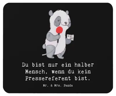 Produktbild von Mr. & Mrs. Panda Mauspad Pressereferent Herz - Schwarz - Geschenk, Studium, Mouse Pad, Mousepad, pc mausunterlage, Lustig, computer, Presseagentur, Spruch, mousematte