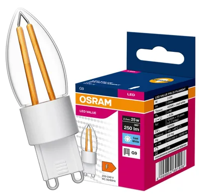 Produktbild von LED-Lampe, "Świeczka"-Design, Filament, Kapsel G9, 2,5W = 25W, 250lm, 4000K (neutralweiß), 270°, VALUE, Osram, KI-generiertes Bild