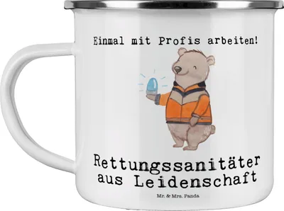 Produktbild von Mr. & Mrs. Panda Haferl Rettungssanitäter Leidenschaft - Weiß - Geschenk, Teetasse, metallbecher, becher emaille, Tasse, Pott