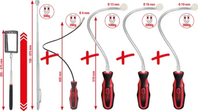 Image de KS Tools Support magnétique flexible et télescopique et jeu de miroirs d'inspection, 6 pièces