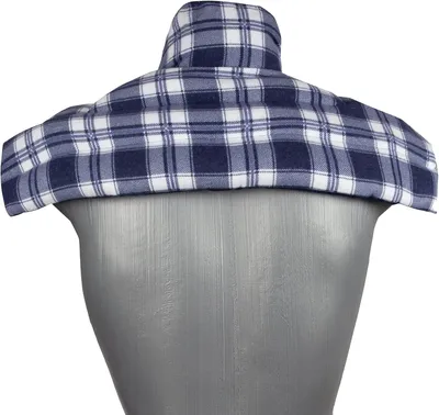 Produktbild von Bio-Dinkelkissen Schulter & Nackenkissen mit Kragen. Nacken Wärmekissen, Körnerkissen - Wärme und Kälte - Kissen mit Bio-Dinkel, Flanell karo-blau