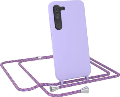 Produktbild von EAZY CASE Handykette kompatibel mit Samsung Galaxy S23 Handyhülle zum Umhängen, Silikon Hülle mit Band, Schutzhülle mit Ersatzkordel, Stylische Kette für Smartphone, Lila / Unicorn