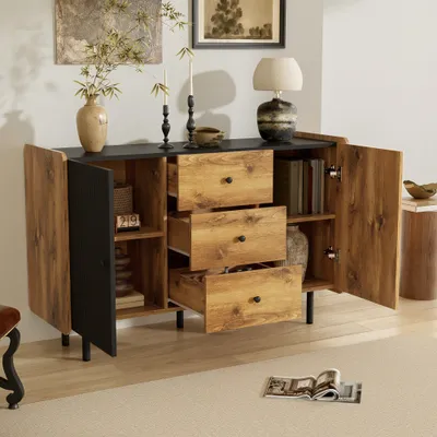 Produktbild von ProximaX 120 cm Sideboard: Modern mit 2 Türen & 3 Schubladen,Schwarz-Holz
