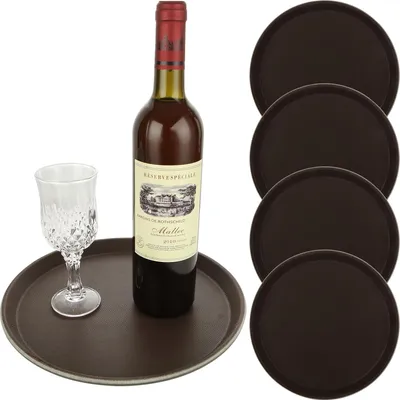 Produktbild von Rundes Tablett - Hochwertiger Kunststoff - Set von 5 - Schwarz - 28 cm