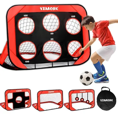 Zdjęcie produktu dla Bramka do piłki nożnej dla dzieci, rozkładana, 120x80x80 cm, czerwona, 4 tryby gry, z torbą do transportu