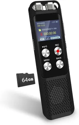 Obrázek produktu pro 72GB digitální diktafon – ruční ovládání s přehráváním – záznamové zařízení pro školy a schůzky – přenosný diktafon s heslem a USB