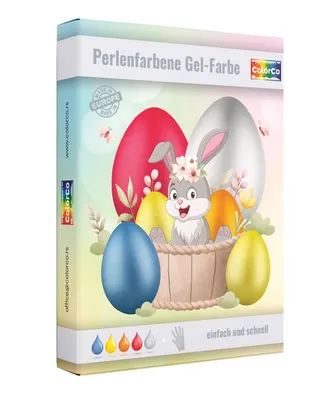 Produktbild von Eierfarben - Perlenfarbene Gel-Farben - 4 flüssige Eierfarben Gelb, Orange, Rot, Blau  + Perlenglanz - 20 Milliliters