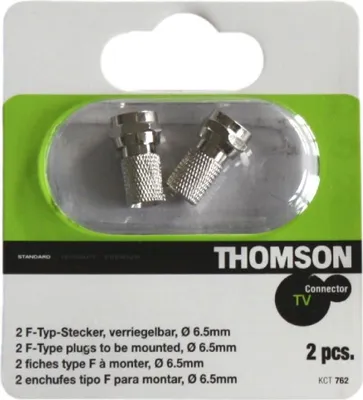 Produktbild von Thomson F-Stecker für Koaxialkabel, 2 Stück, 6,5mm Durchmesser, verriegelbar, Silber
