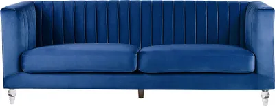Produktbild von BELIANI 3-Sitzer Sofa Marineblau Samtstoff mit Steppung Hohen Armlehnen Transparenen Acryl-Füßen Dicken Sitzkissen Modern Glam Wohnzimmer Ausstattung