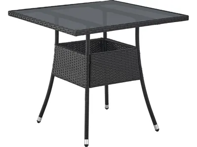 Zdjęcie produktu dla Kwadratowy stół ogrodowy z polirattanu 300827, trwały, ze szklanym blatem, 80 x 80 cm